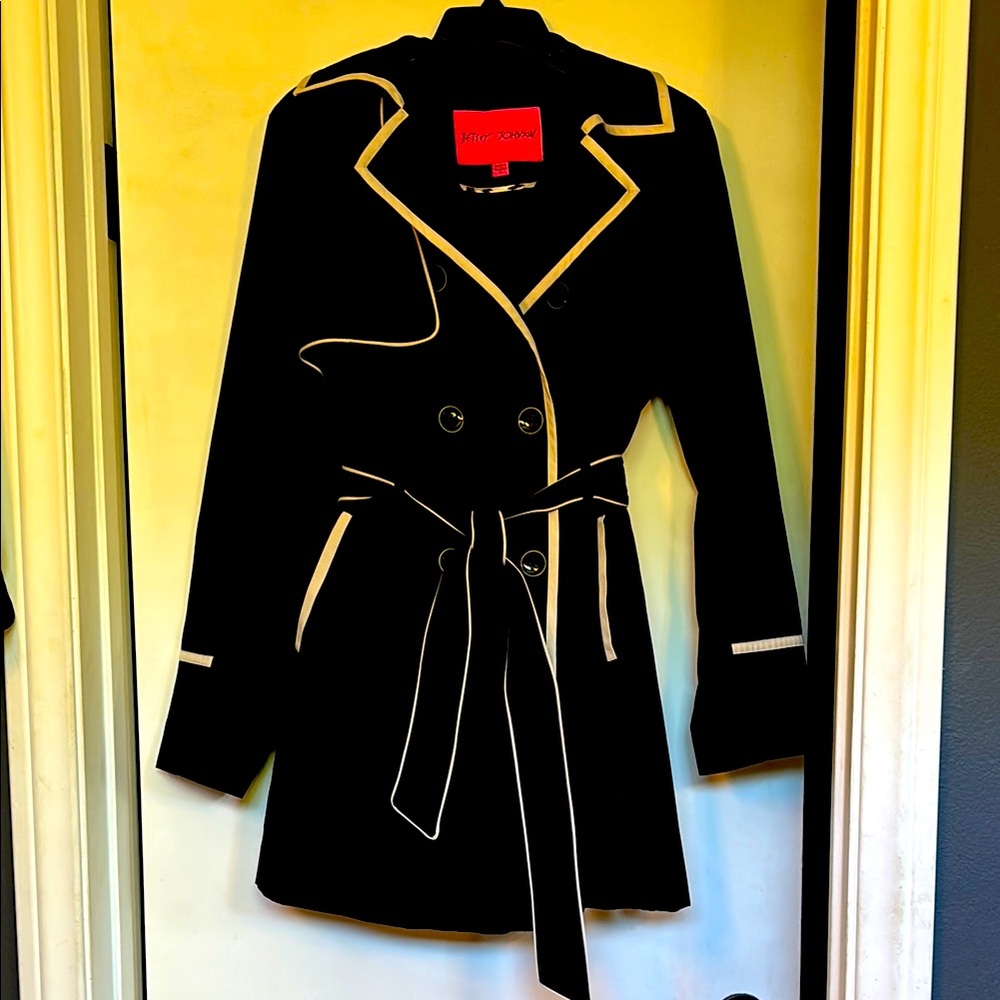 Betsey Johnson Black Trench Coat with Cream Accents